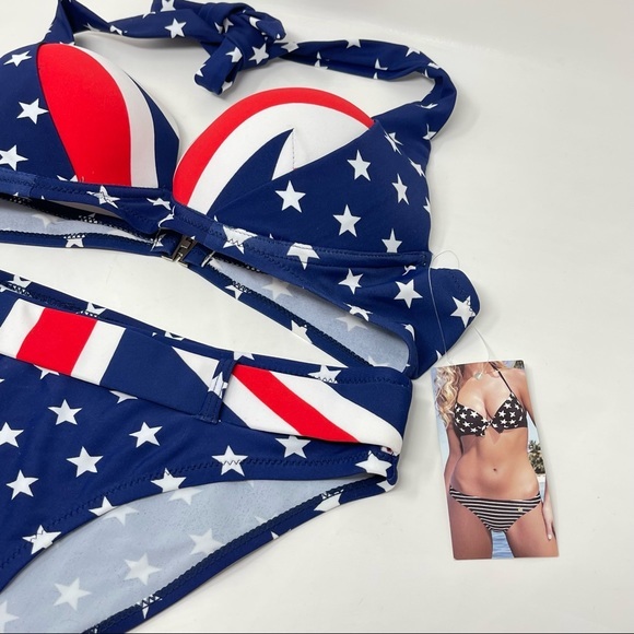 NWT! USA 2 Piece Bikini Set w/ Padded Halter Push Up Top & Belted Bikini Bottoms - Picture 10 of 11